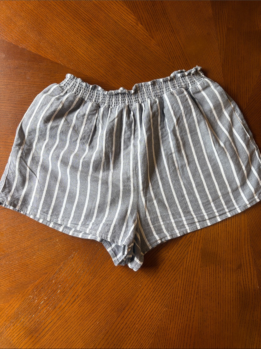 Forever 21 Gray and White Striped Smocked-Waist Lounge Shorts